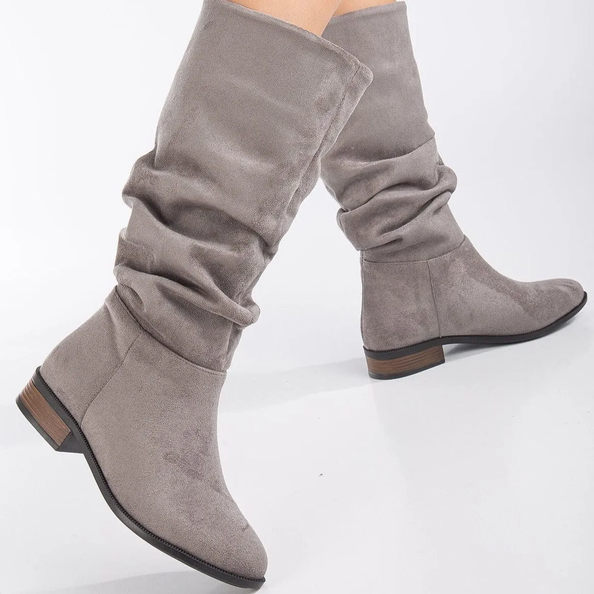 Maribel Vegan Suede Slouchy Boots | Grey