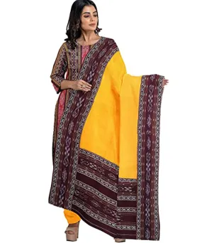 Maroon yellow hand woven cotton nuapatna dress material