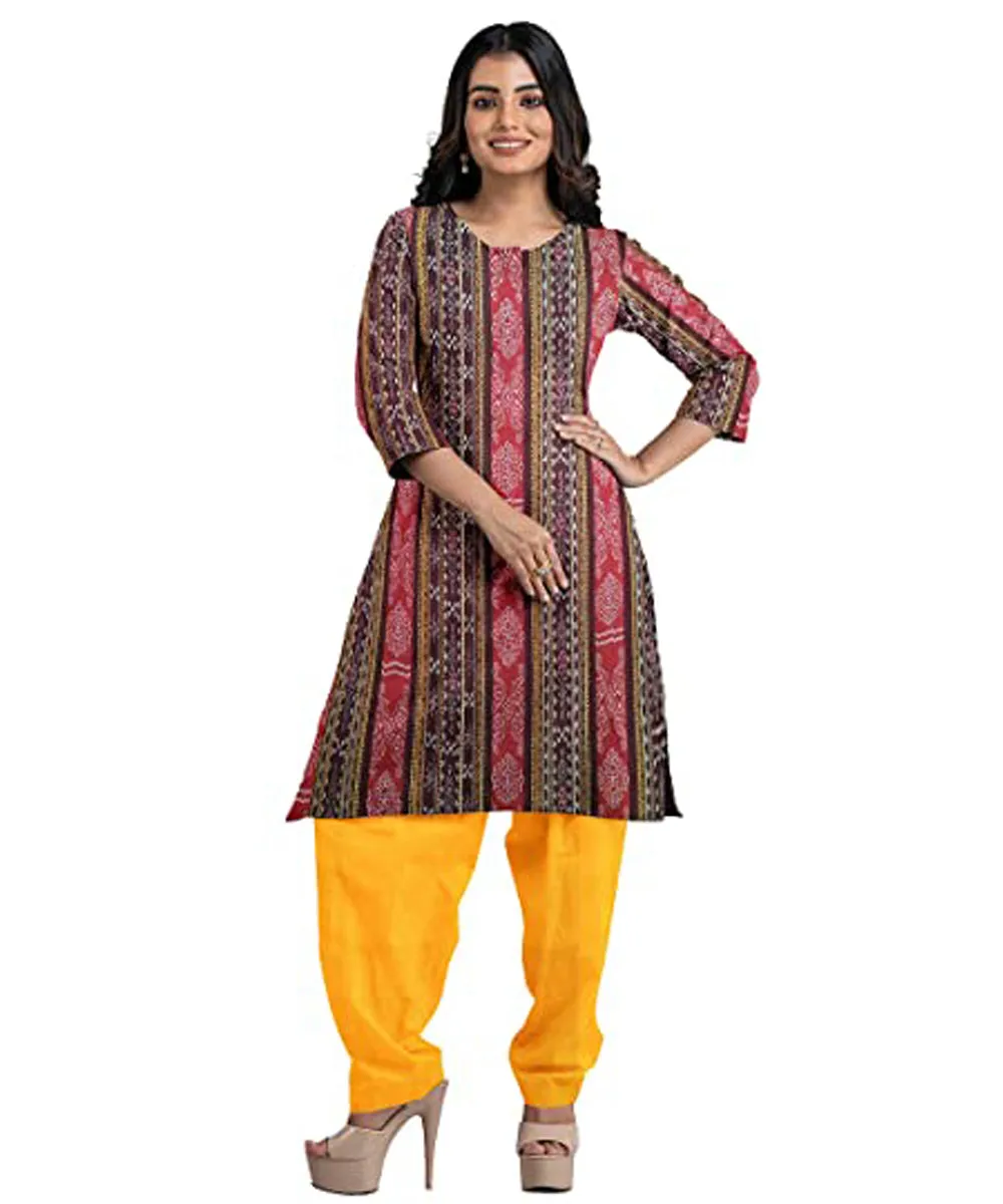 Maroon yellow hand woven cotton nuapatna dress material