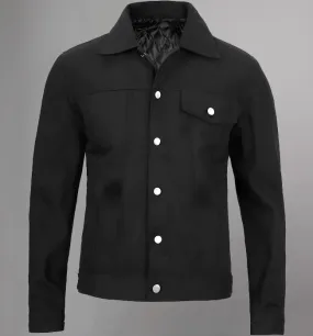 Mens Rip Trucker Black Cotton Jacket