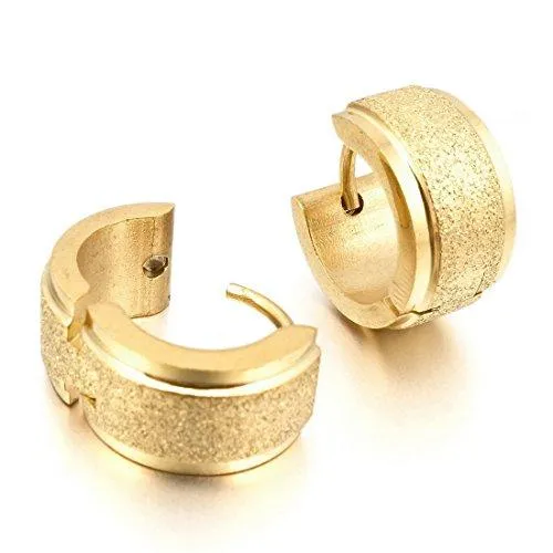 Men's Stainless Steel Stud Hoop huggie Earrings Gold Tone Matte