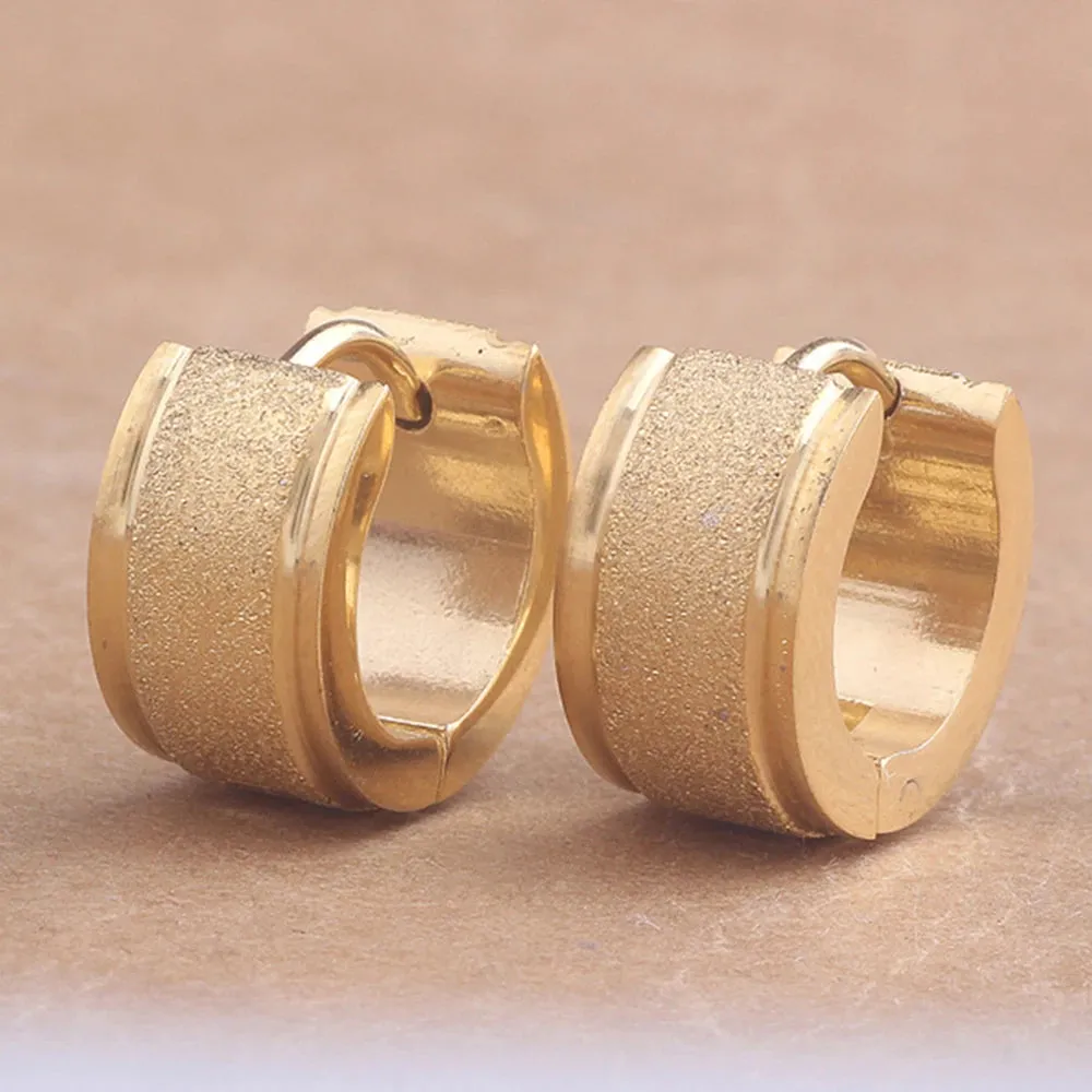 Men's Stainless Steel Stud Hoop huggie Earrings Gold Tone Matte