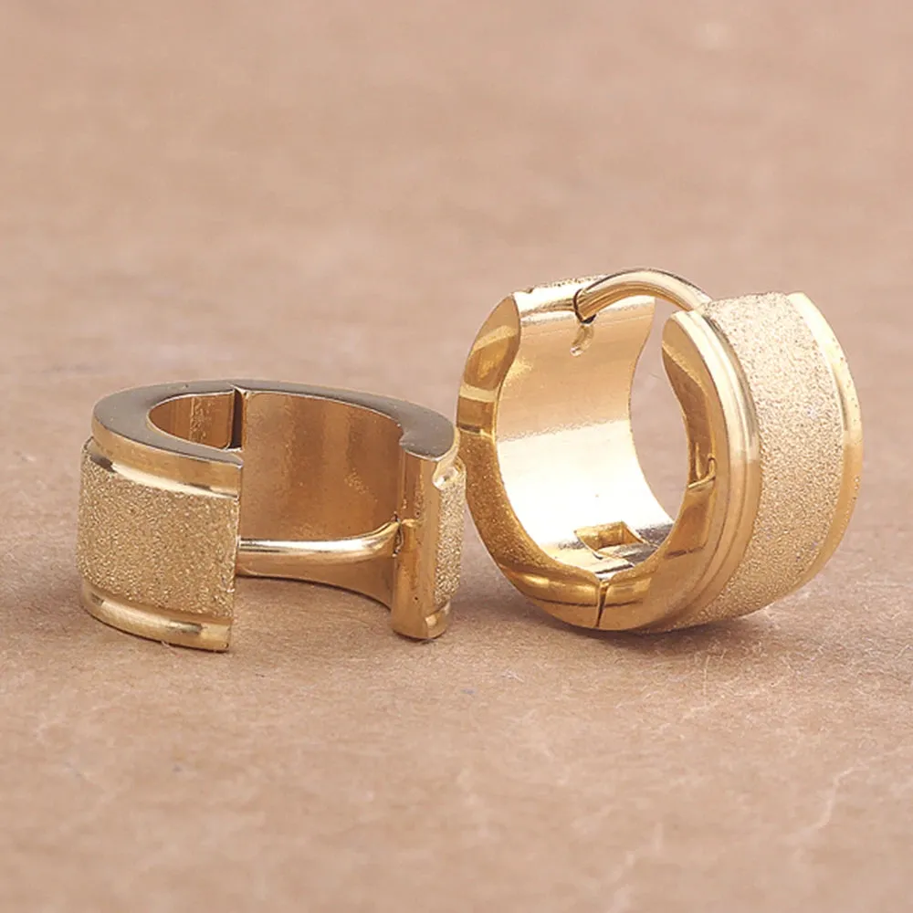 Men's Stainless Steel Stud Hoop huggie Earrings Gold Tone Matte