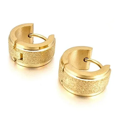 Men's Stainless Steel Stud Hoop huggie Earrings Gold Tone Matte