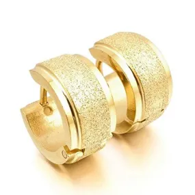 Men's Stainless Steel Stud Hoop huggie Earrings Gold Tone Matte