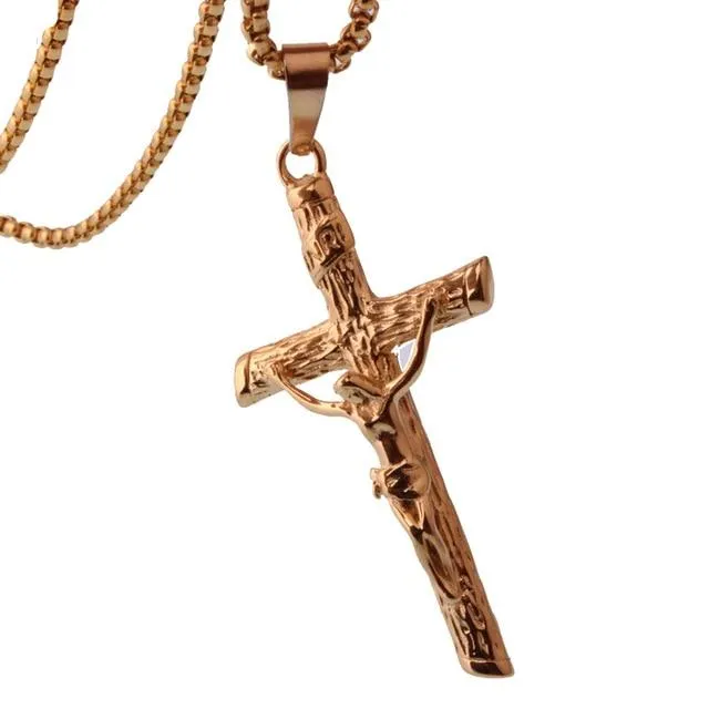 Metallic Jesus Christ Crucifixion Pendant with Link Chain Necklace