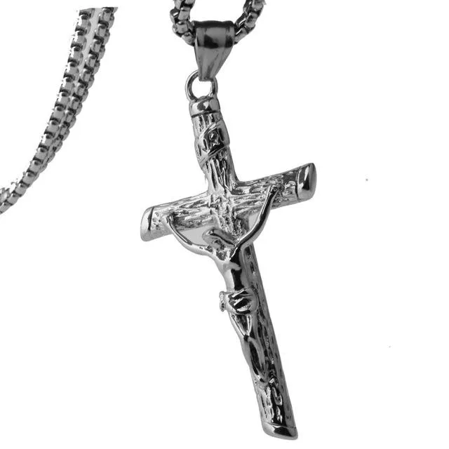 Metallic Jesus Christ Crucifixion Pendant with Link Chain Necklace