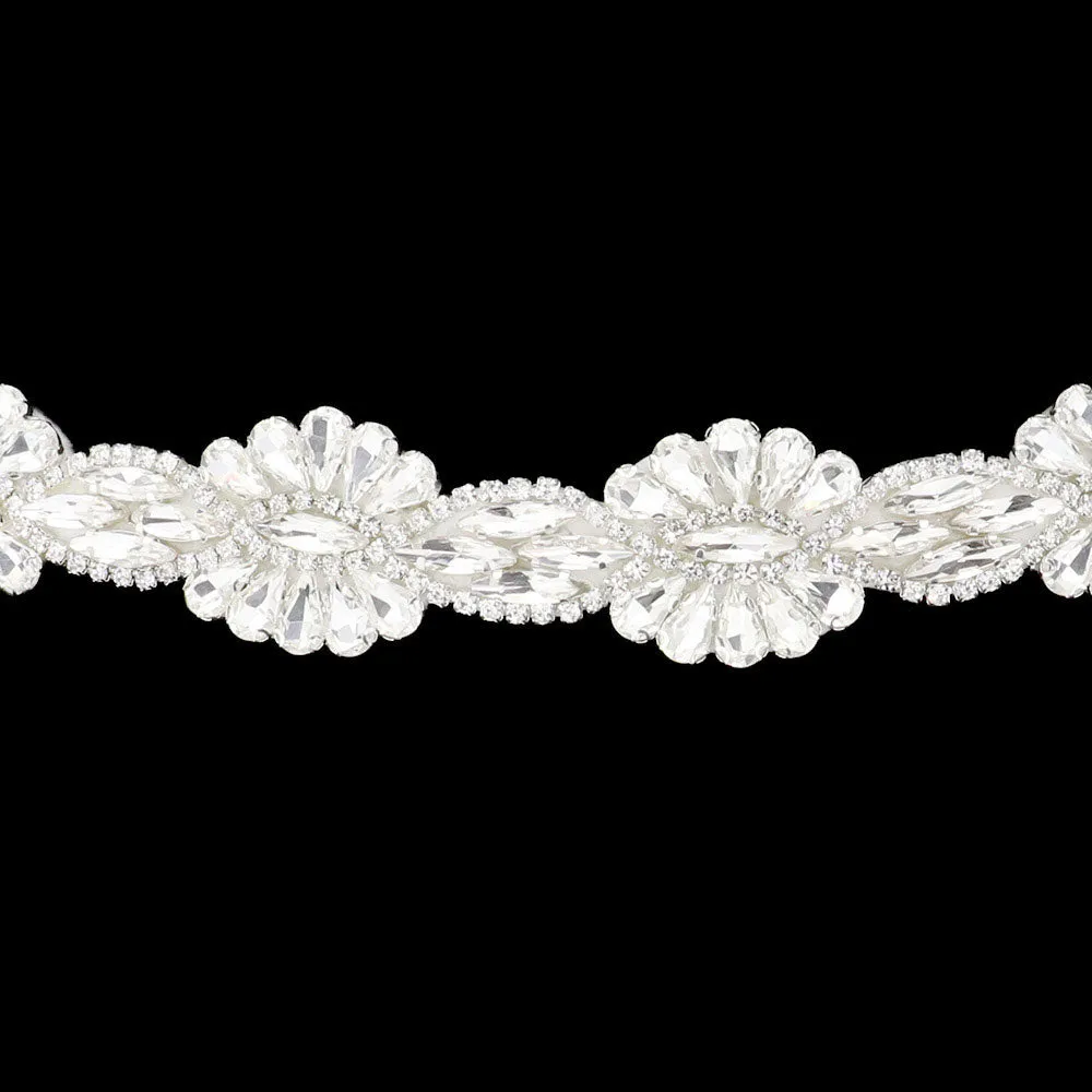 Multi Stone Sash Ribbon Bridal Wedding Belt Headband