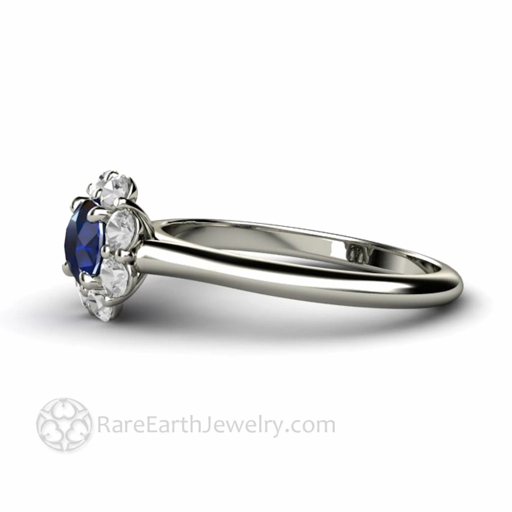 Natural Blue Sapphire Engagement Ring Round Flower Cluster Design with Diamonds