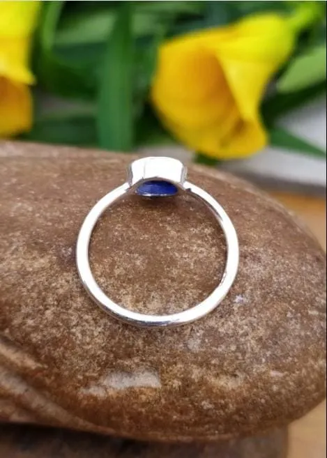 Natural Blue Sapphire Stacking Birthstone Ring, Handmade Jewelry, For Her