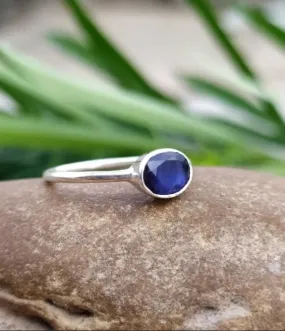 Natural Blue Sapphire Stacking Birthstone Ring, Handmade Jewelry, For Her