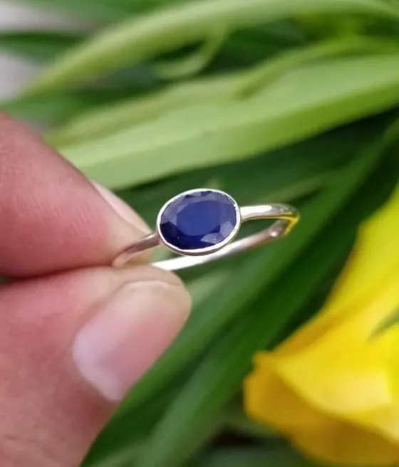 Natural Blue Sapphire Stacking Birthstone Ring, Handmade Jewelry, For Her