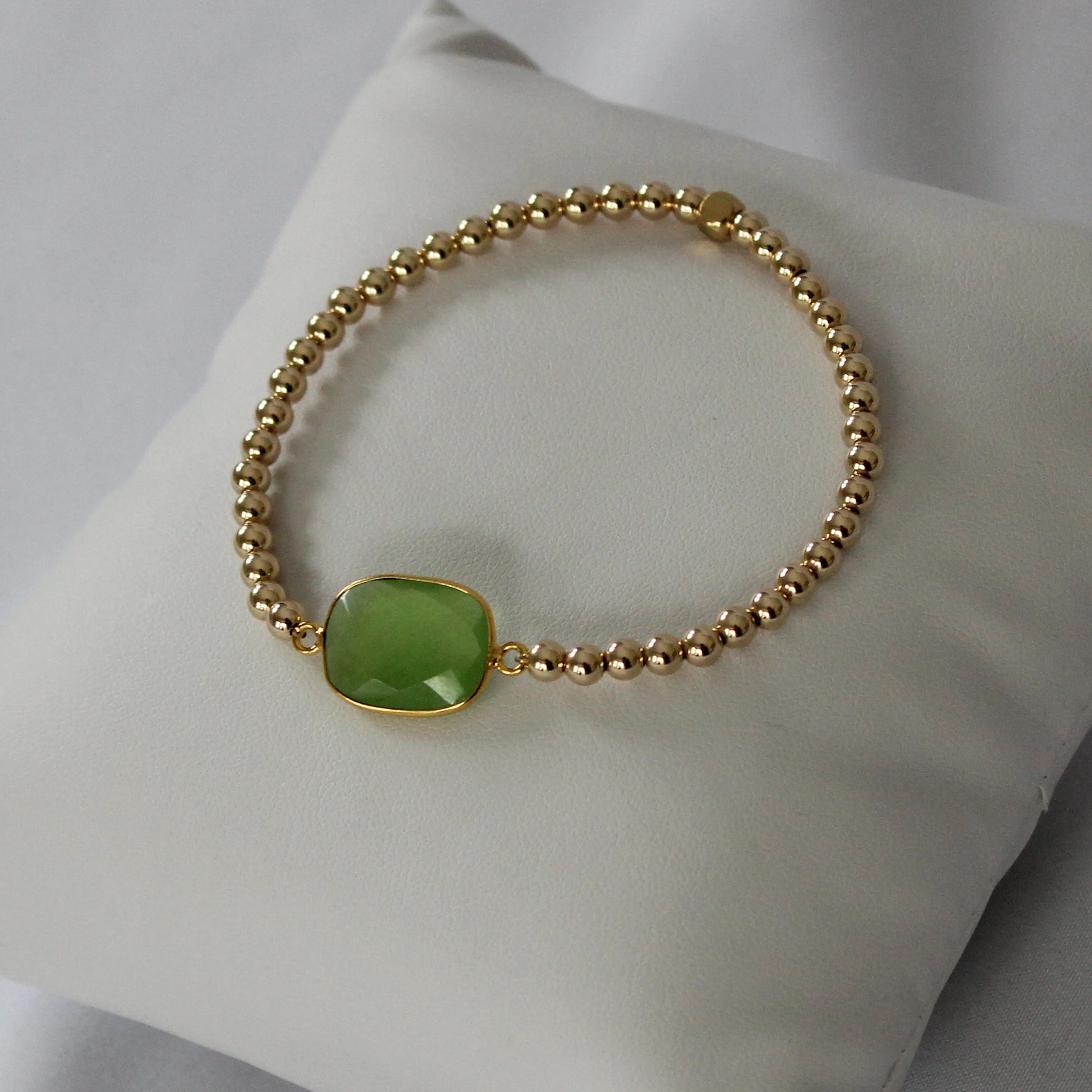 Natural Green Chalcedony Gold Bracelet