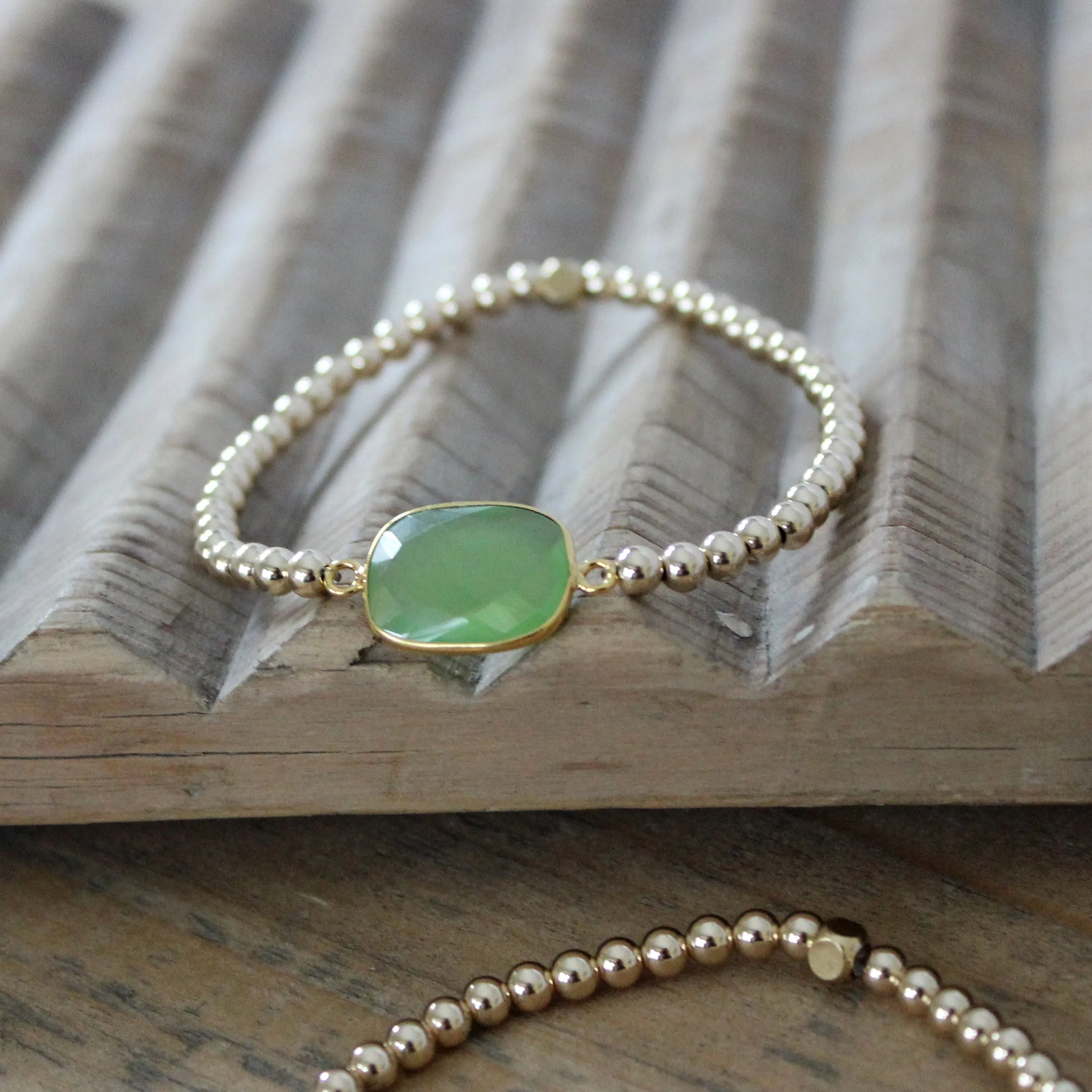 Natural Green Chalcedony Gold Bracelet