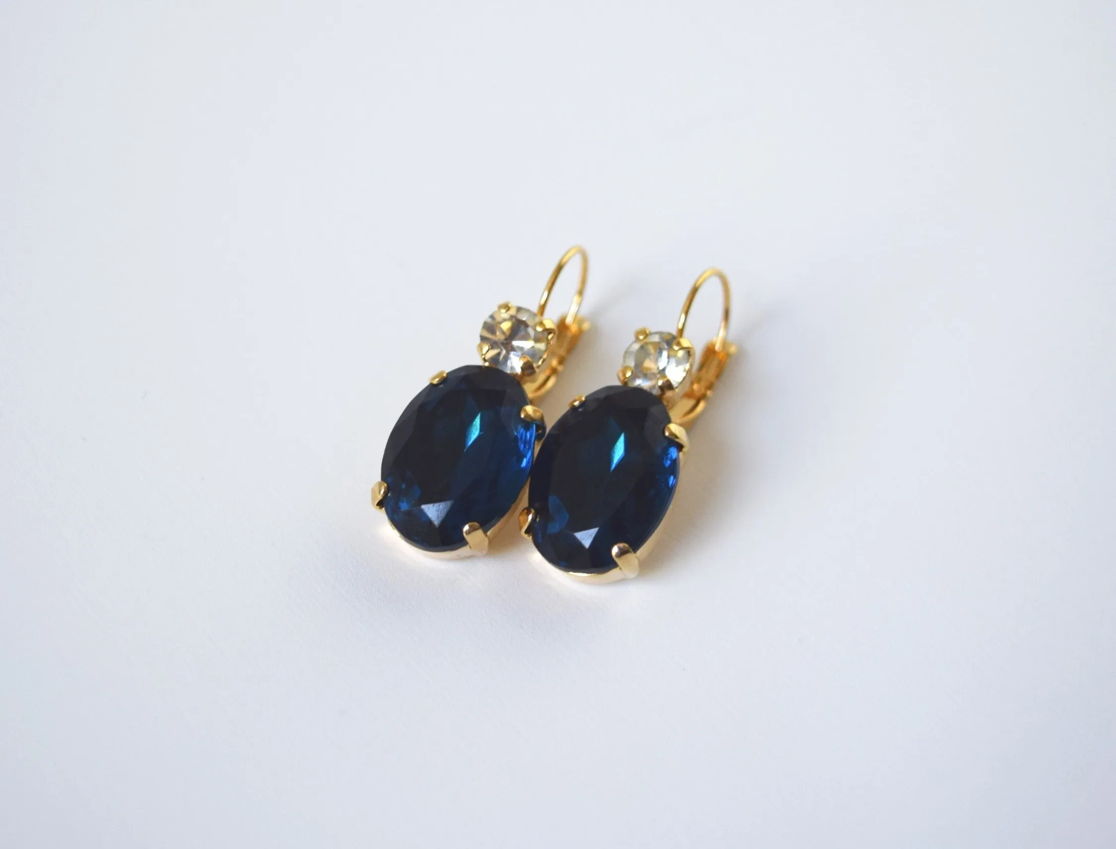 Navy Blue Crystal Earrings - Large Oval 2 stone