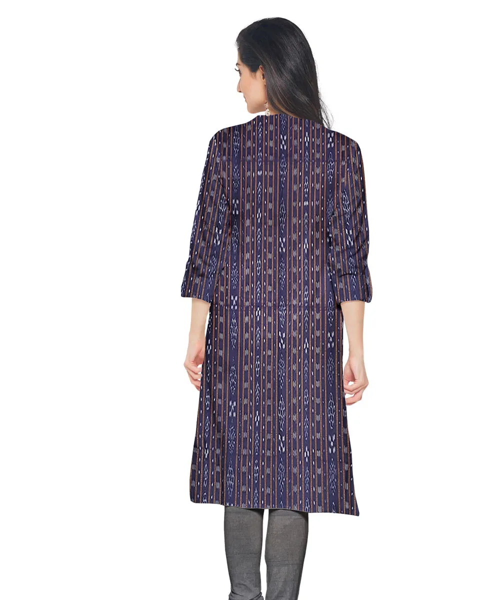 Navy blue grey handwoven cotton nuapatna dress material