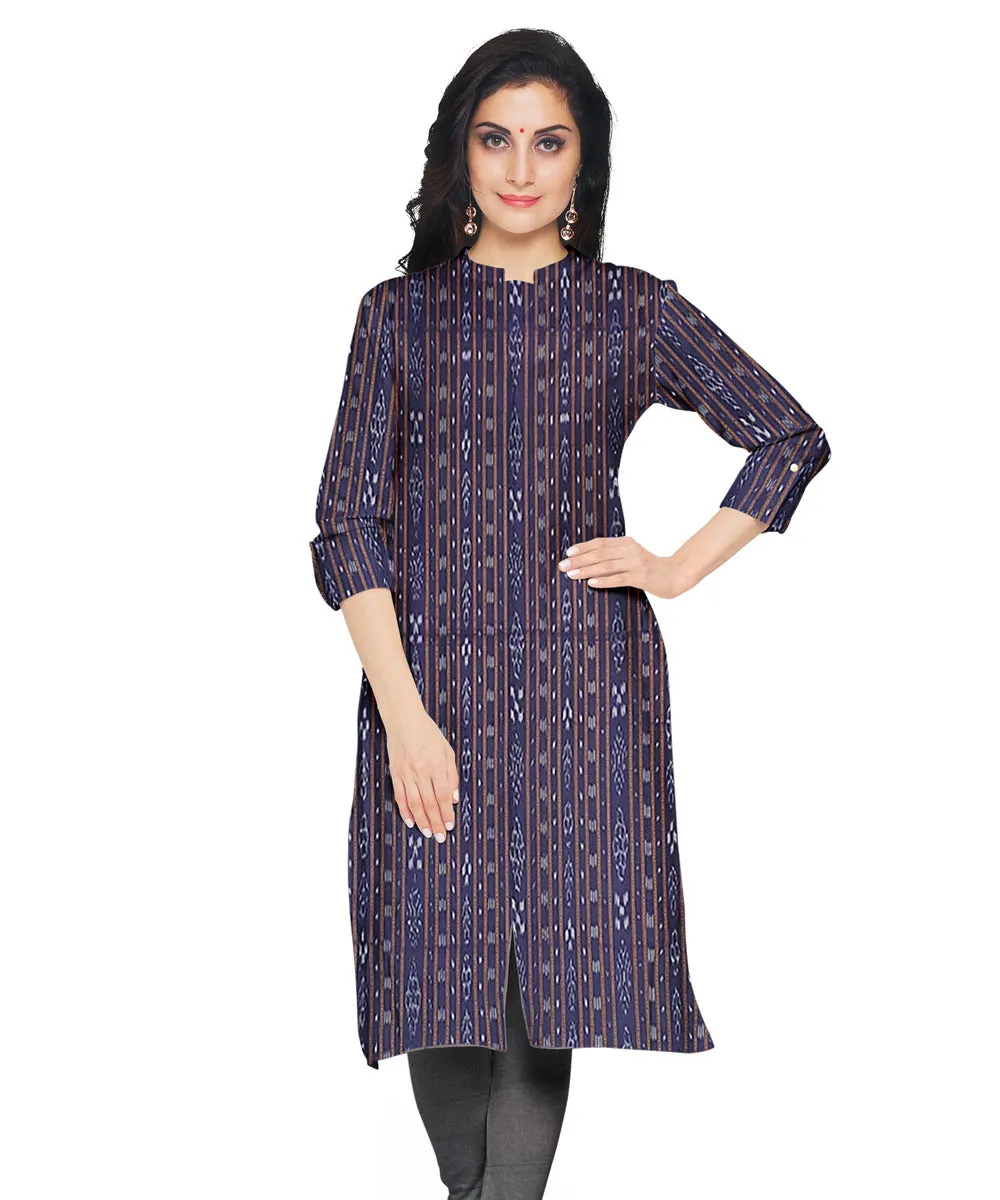 Navy blue grey handwoven cotton nuapatna dress material