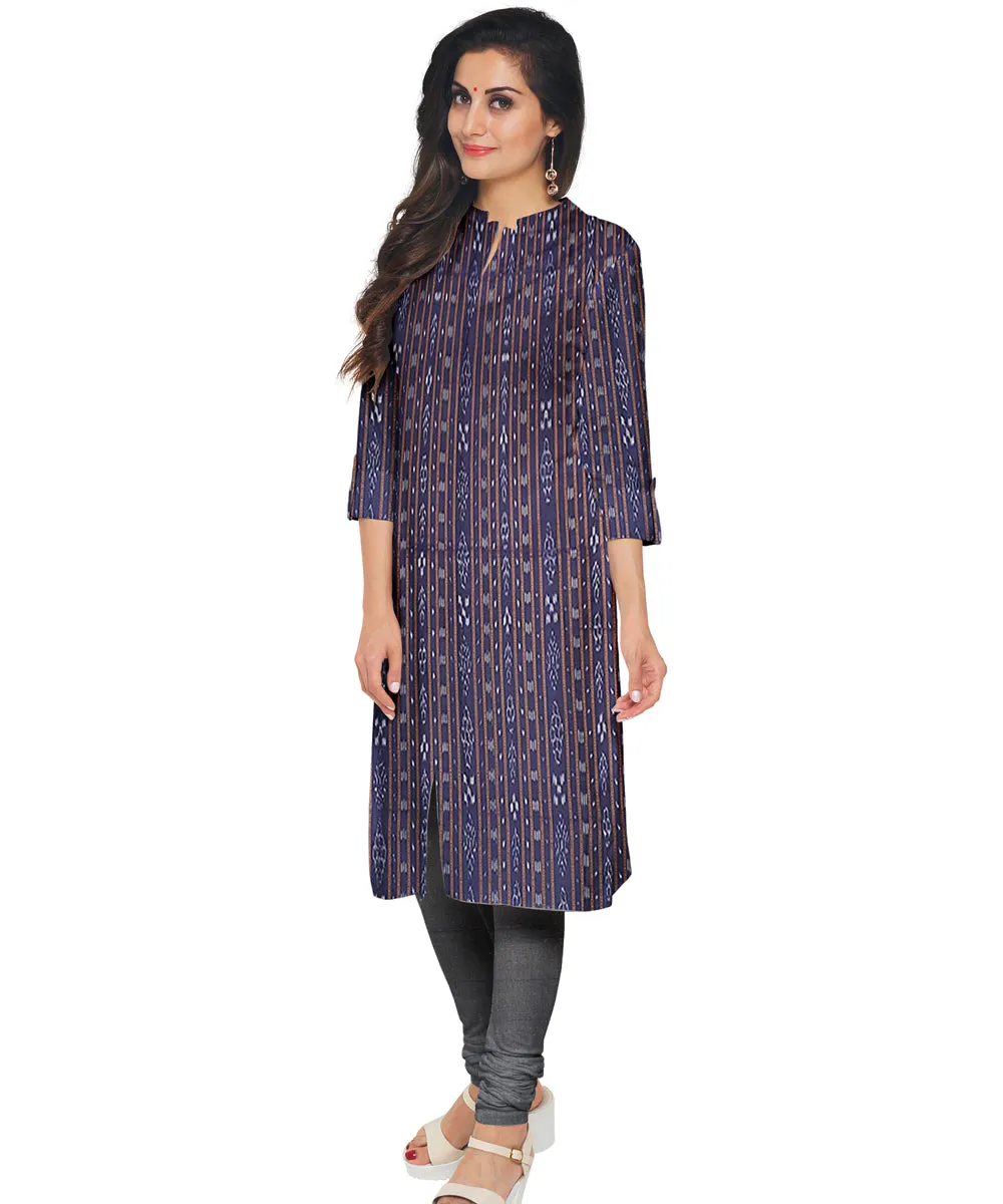 Navy blue grey handwoven cotton nuapatna dress material