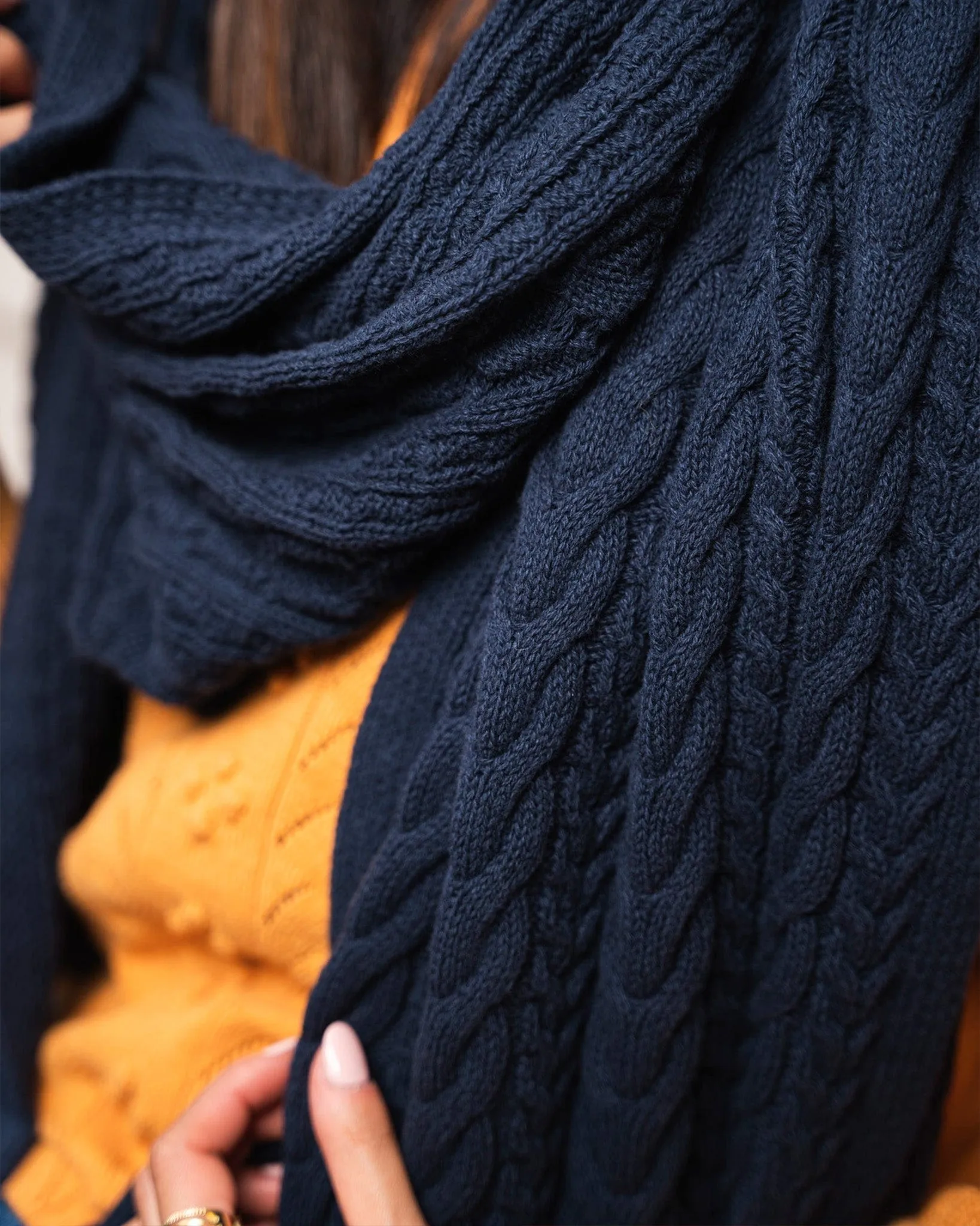 Nebula Recycled Cotton Cable Knit Vegan Scarf | Midnight Blue