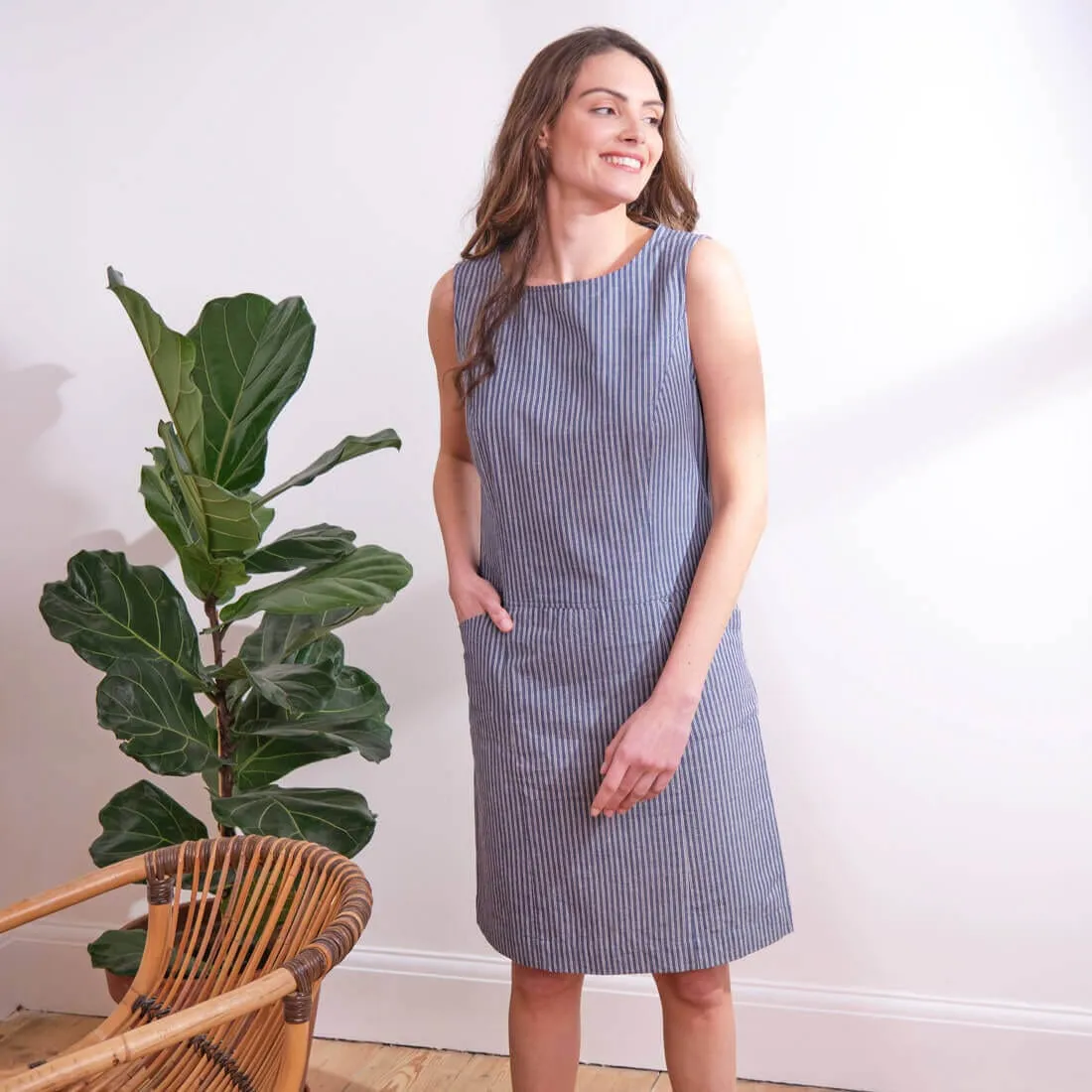 Nina Cotton & Linen Pinafore Dress | Stripe