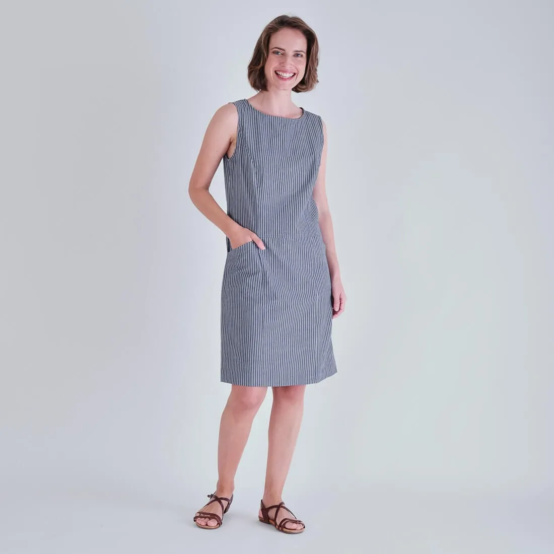 Nina Cotton & Linen Pinafore Dress | Stripe