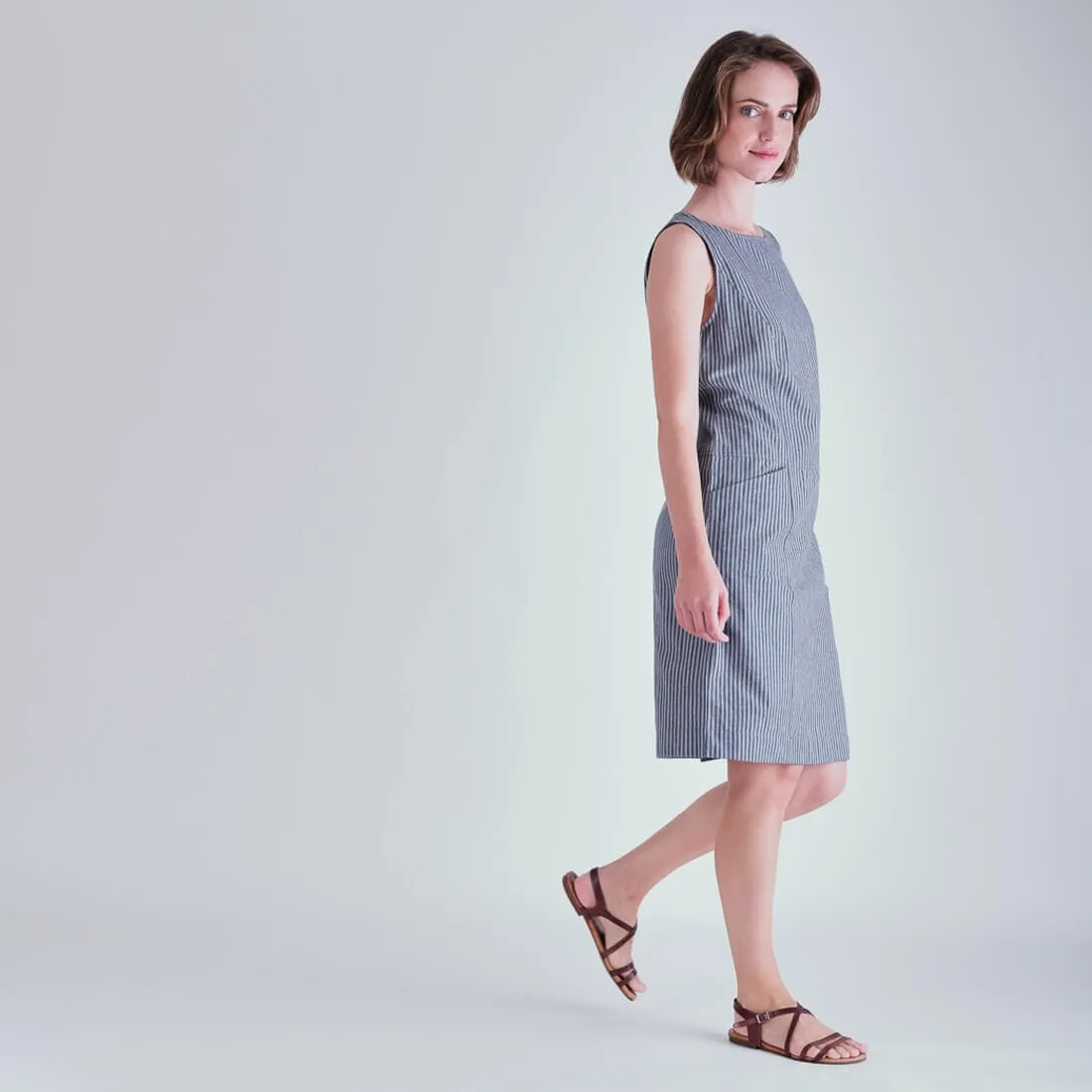 Nina Cotton & Linen Pinafore Dress | Stripe