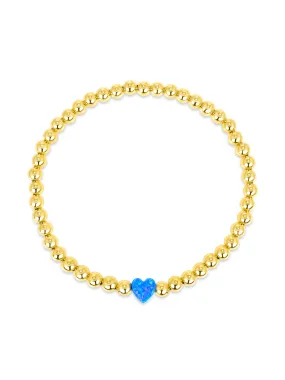 Opal Heart Stretch Bracelet - Blue