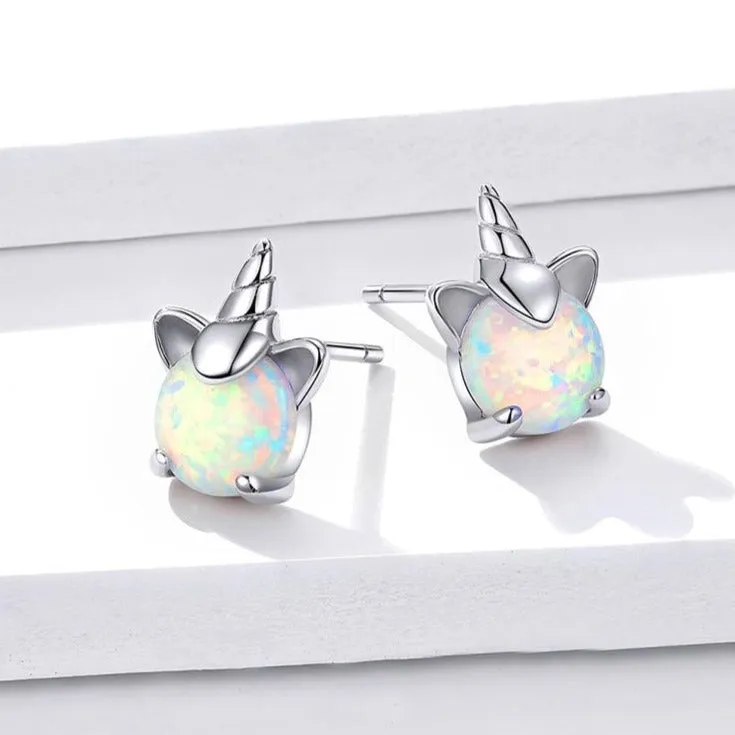 Opal Unicorn 925 Sterling Silver Fashion Stud Earrings