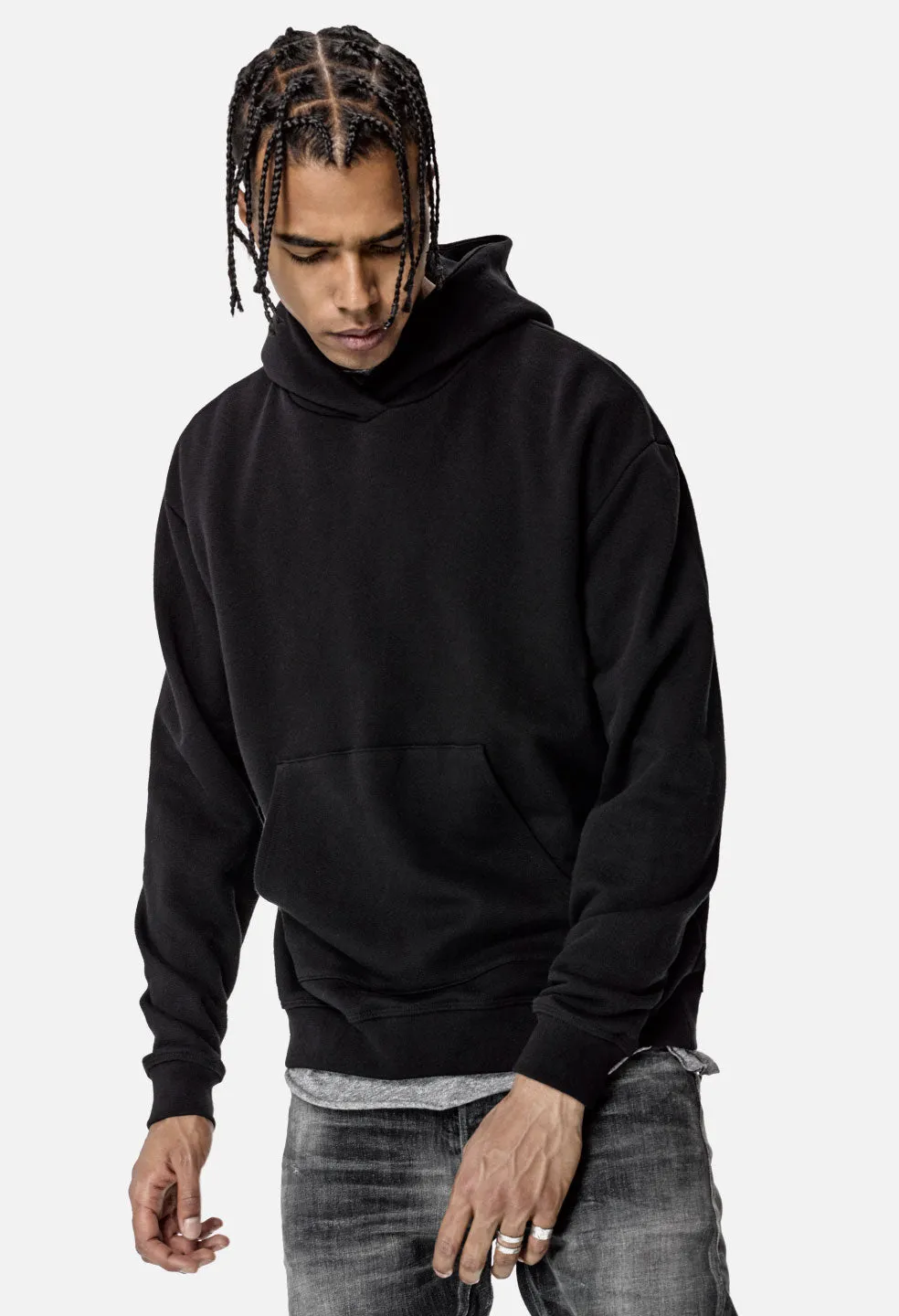 Oversized Cropped Hoodie / Black