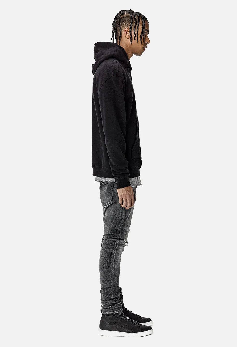 Oversized Cropped Hoodie / Black