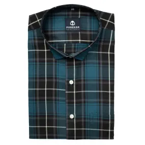 Peacock Blue Color Checks Cotton Causal Shirt For Men