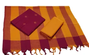 Punekar Cotton 100% Handloom Cotton Brown & Yellow Color Women Dress Unstitched Fabric