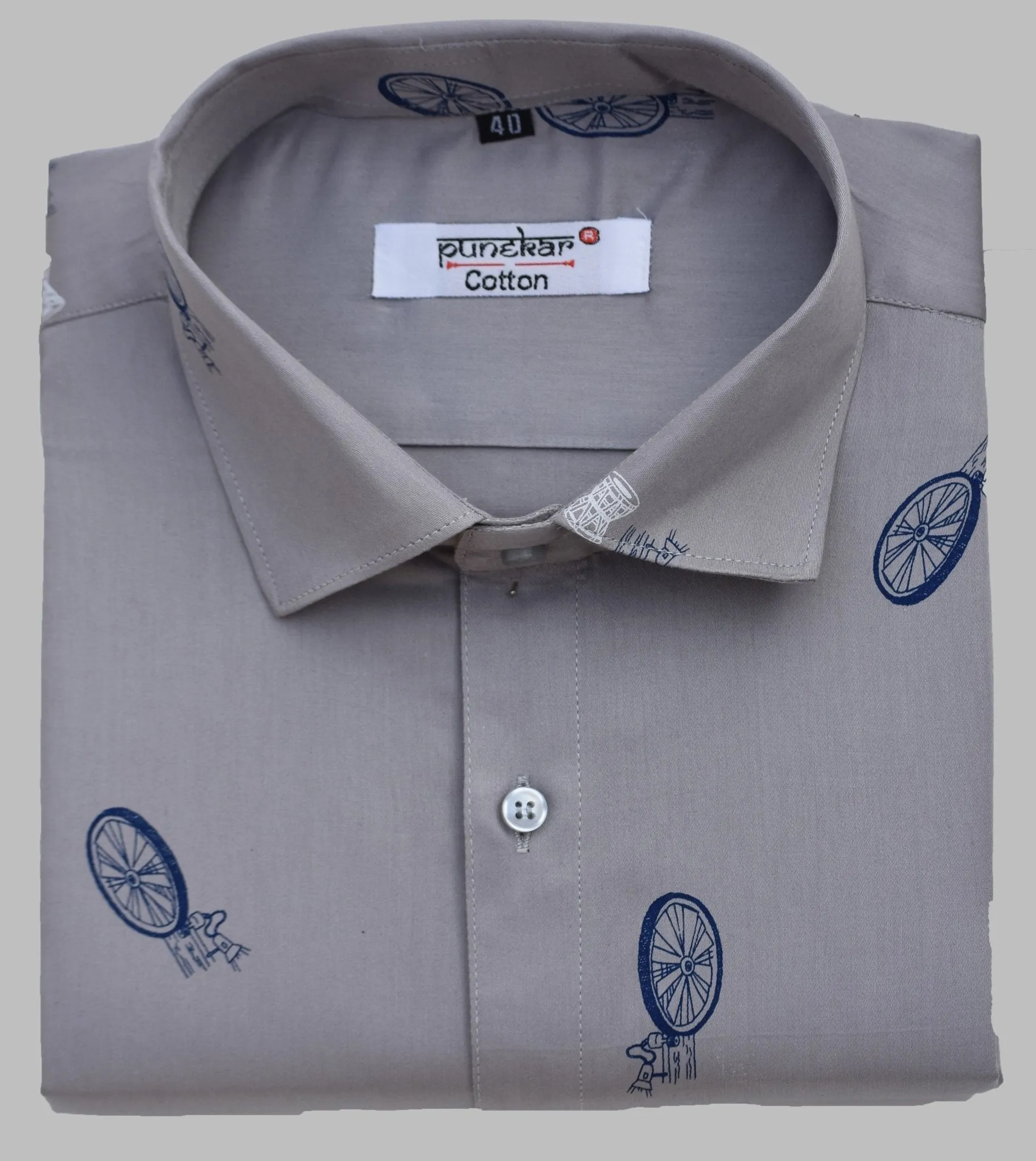 Punekar Cotton Printed Solid Grey Color Pure Cotton Handmade Shirt For Men's.