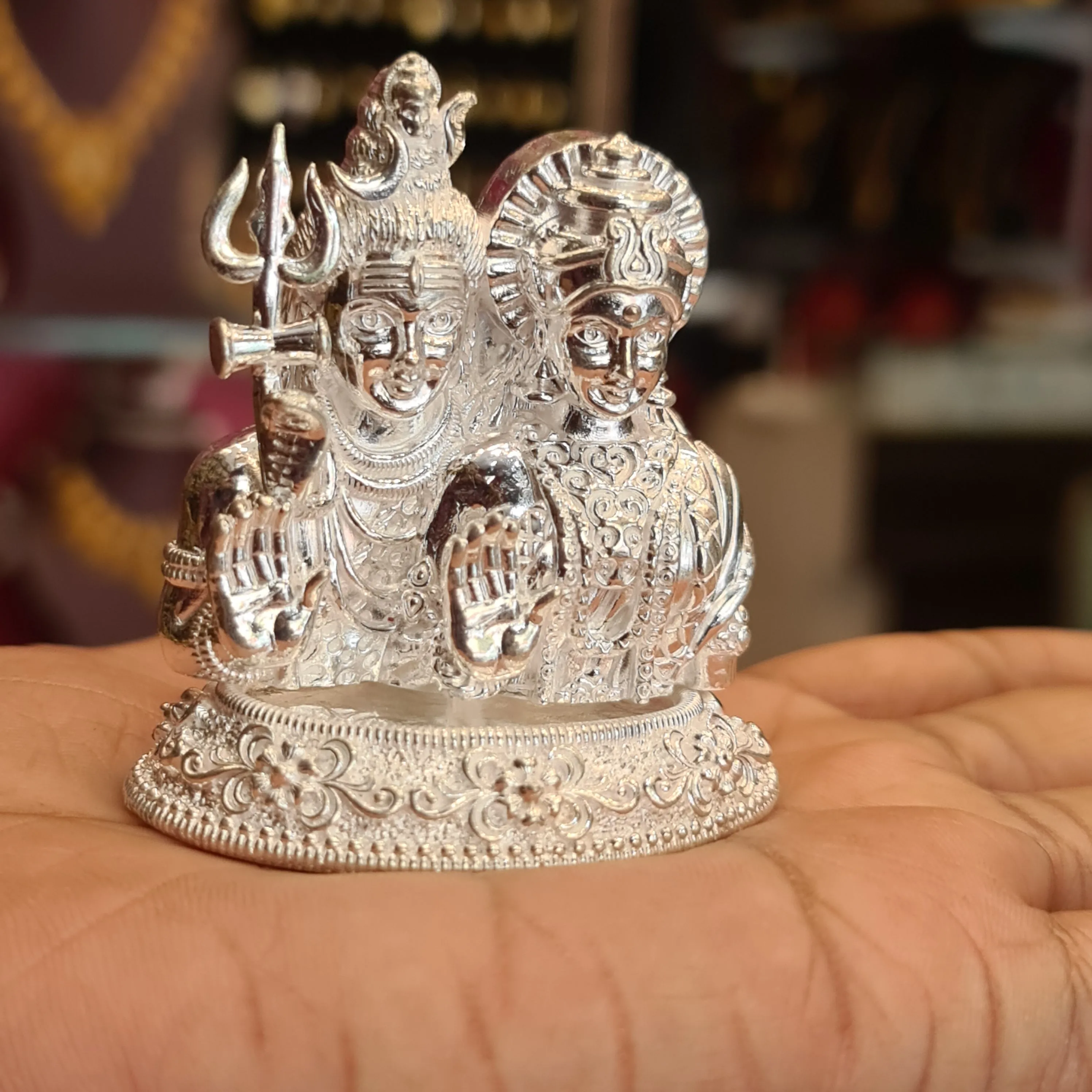 "Adorn Your Space with Divine Elegance: Pure Silver Shiv Parvati Idol for Spiritual Bliss"