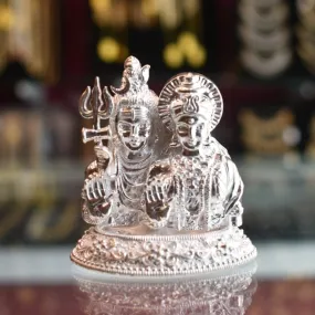 "Adorn Your Space with Divine Elegance: Pure Silver Shiv Parvati Idol for Spiritual Bliss"