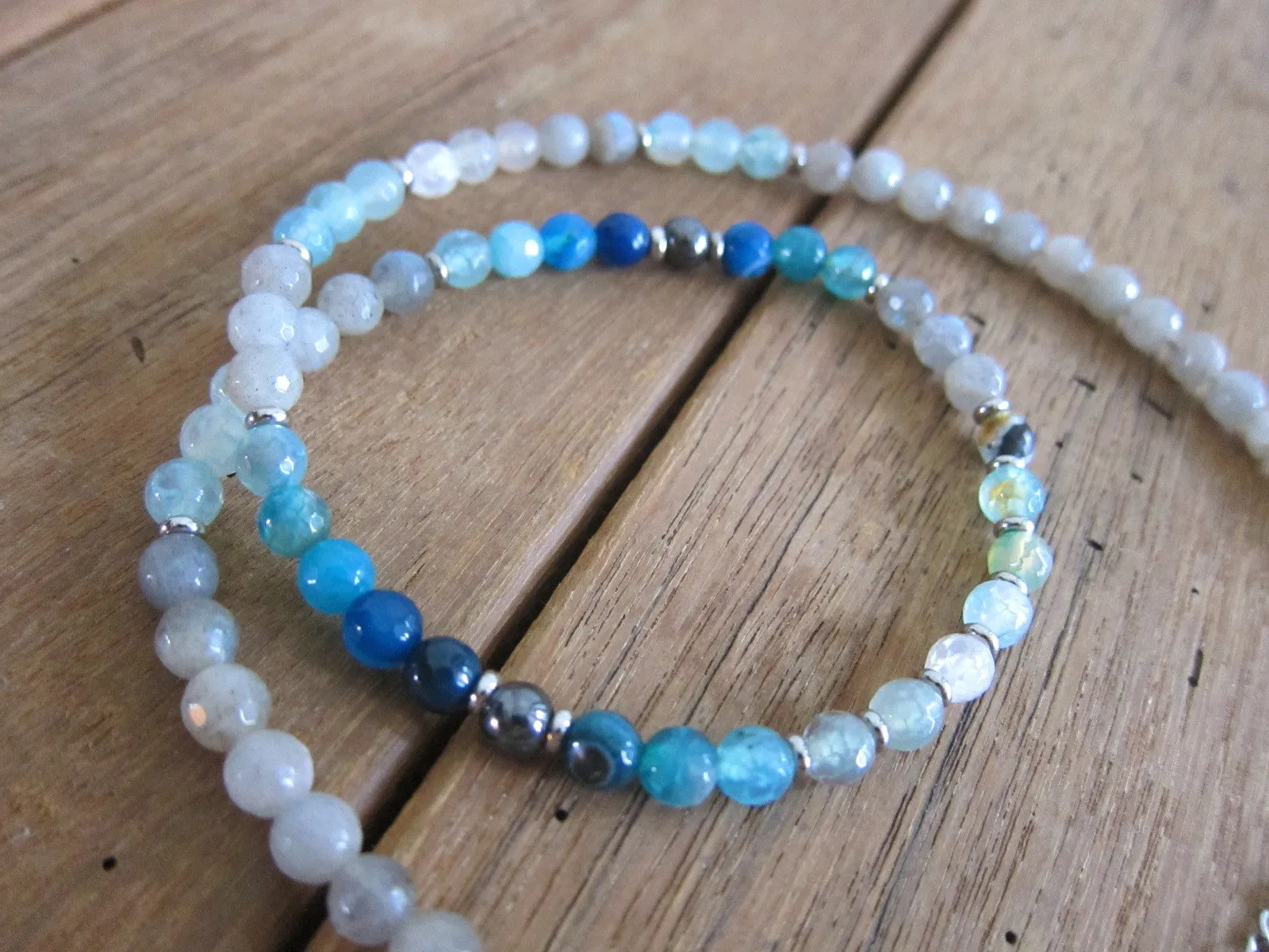 Rainbow Labradorite, Hematite, Blue Agate Luxurious Necklace - Calming, Confidence, Protection