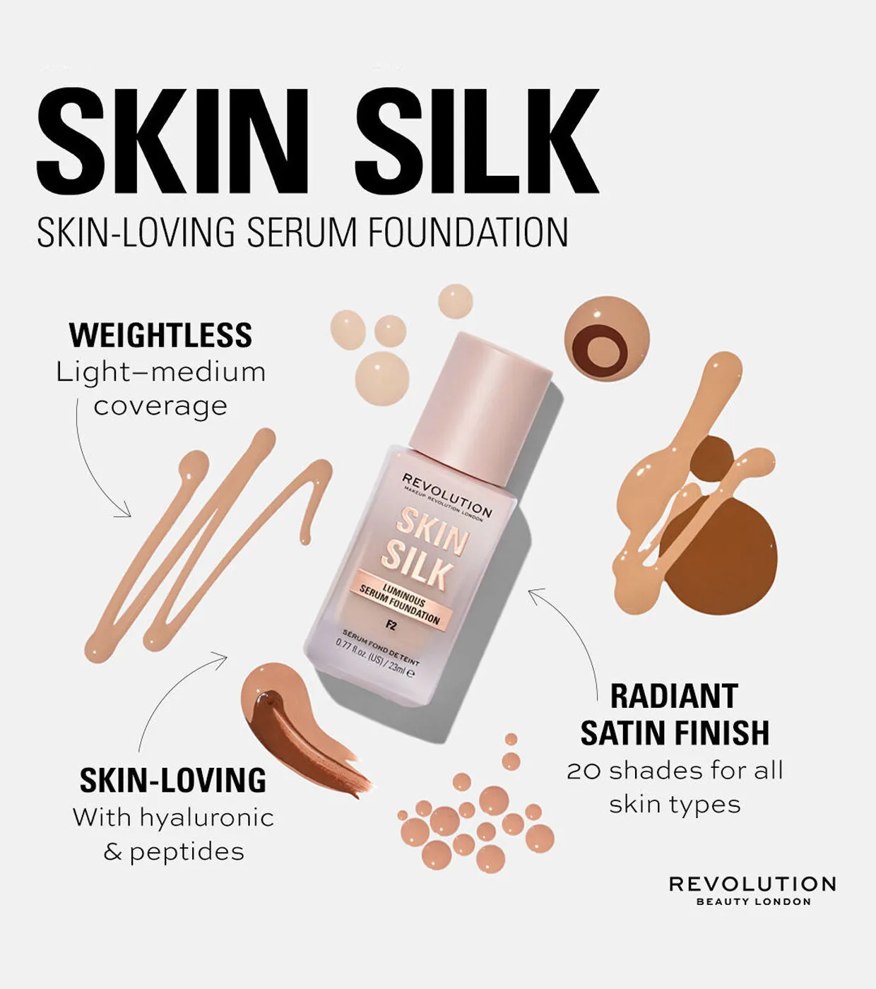 Revolution - Base de maquillaje Skin Silk Serum Foundation - F1