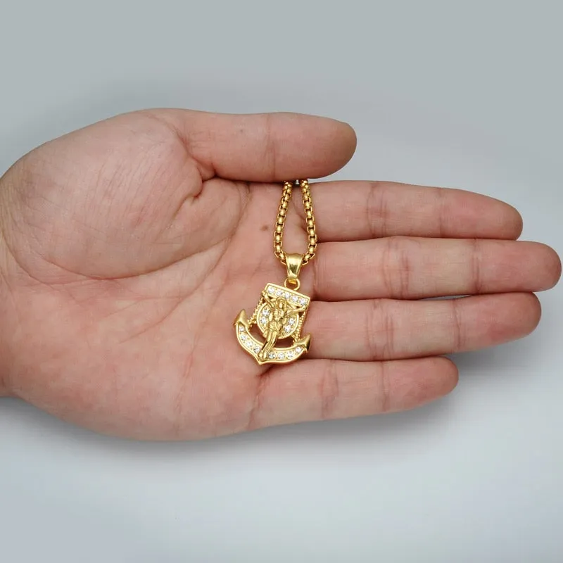 Rhinestone-Studded Gold-Plated King Jesus Bling 316L Stainless Steel Hip-hop Pendant Necklace