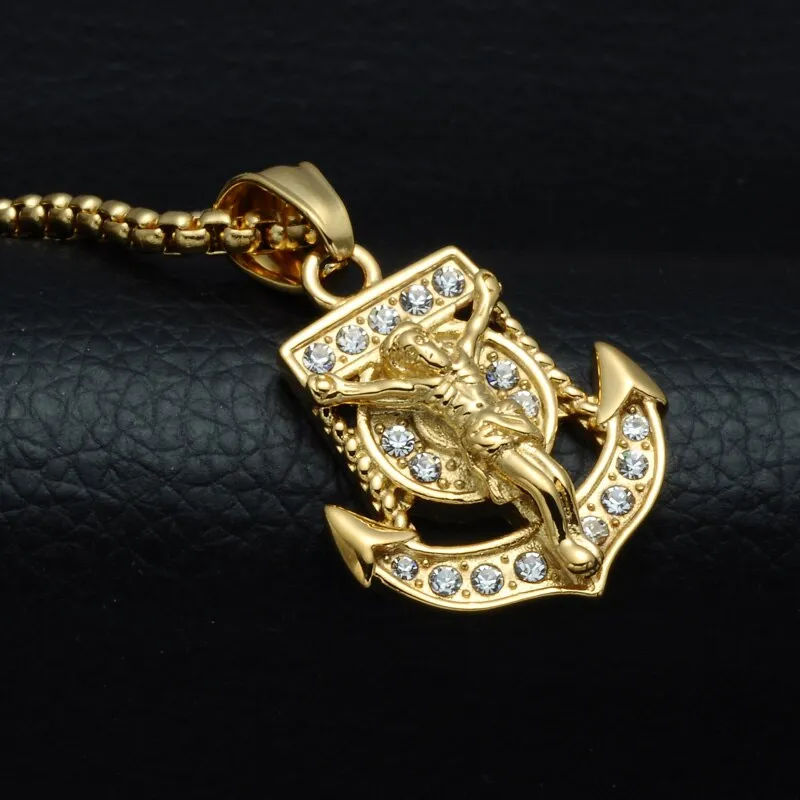 Rhinestone-Studded Gold-Plated King Jesus Bling 316L Stainless Steel Hip-hop Pendant Necklace