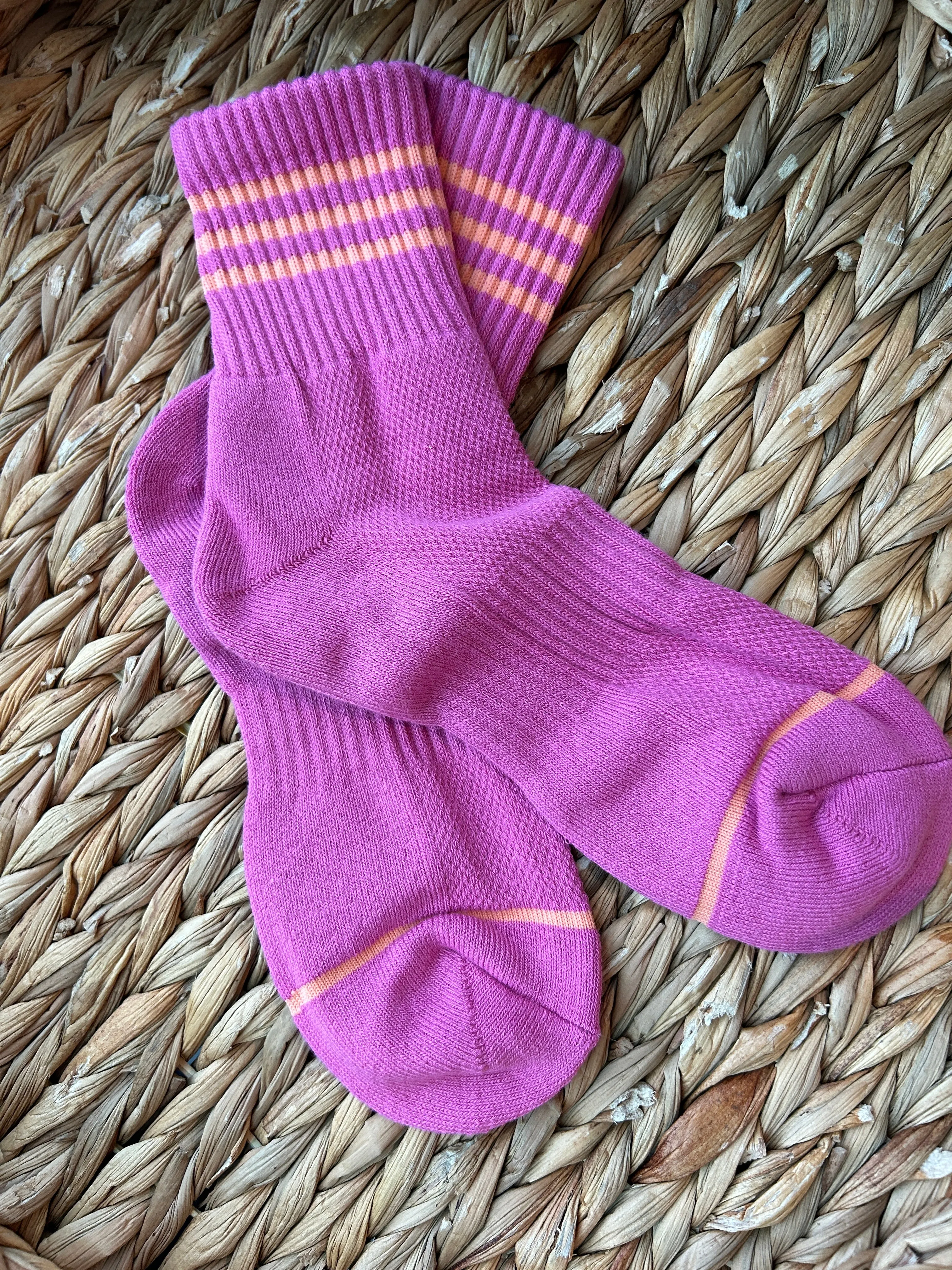 Ribbed Crew Socks in Pink, Blue and Cream