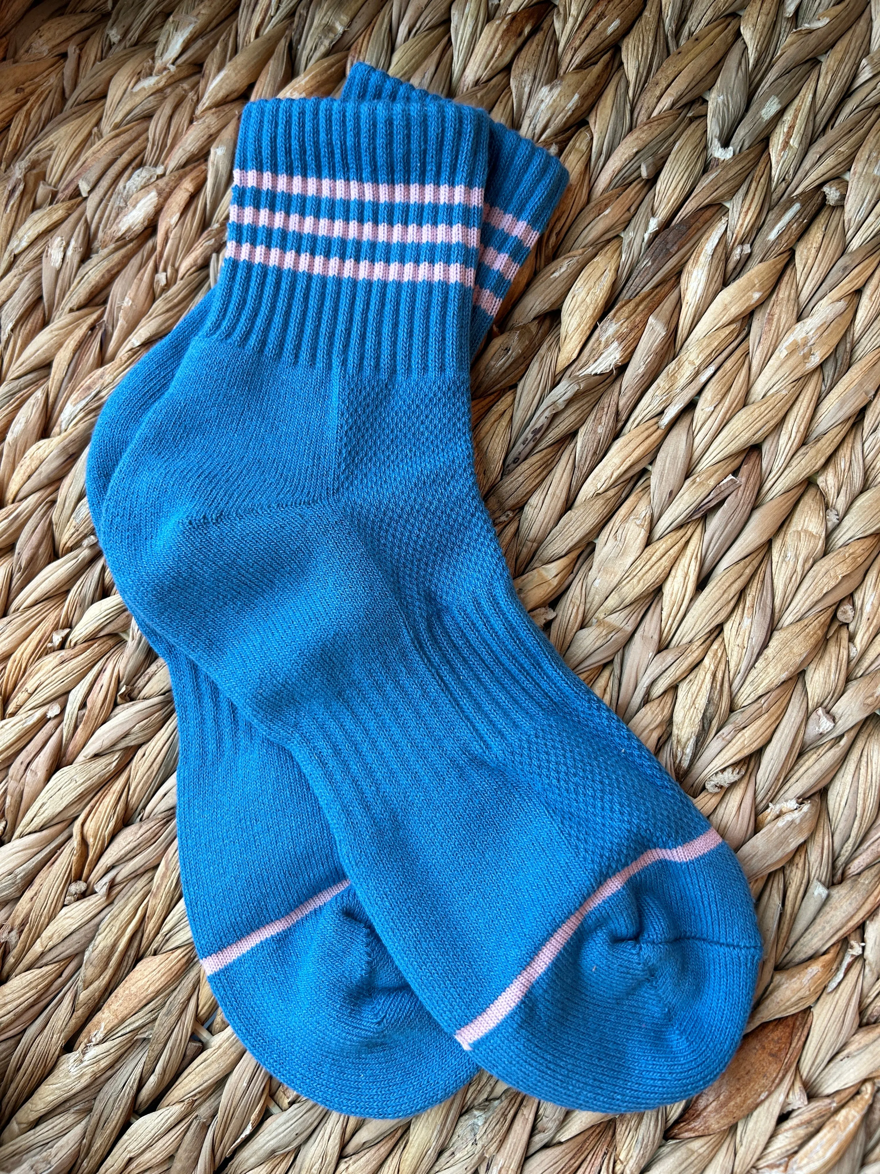 Ribbed Crew Socks in Pink, Blue and Cream