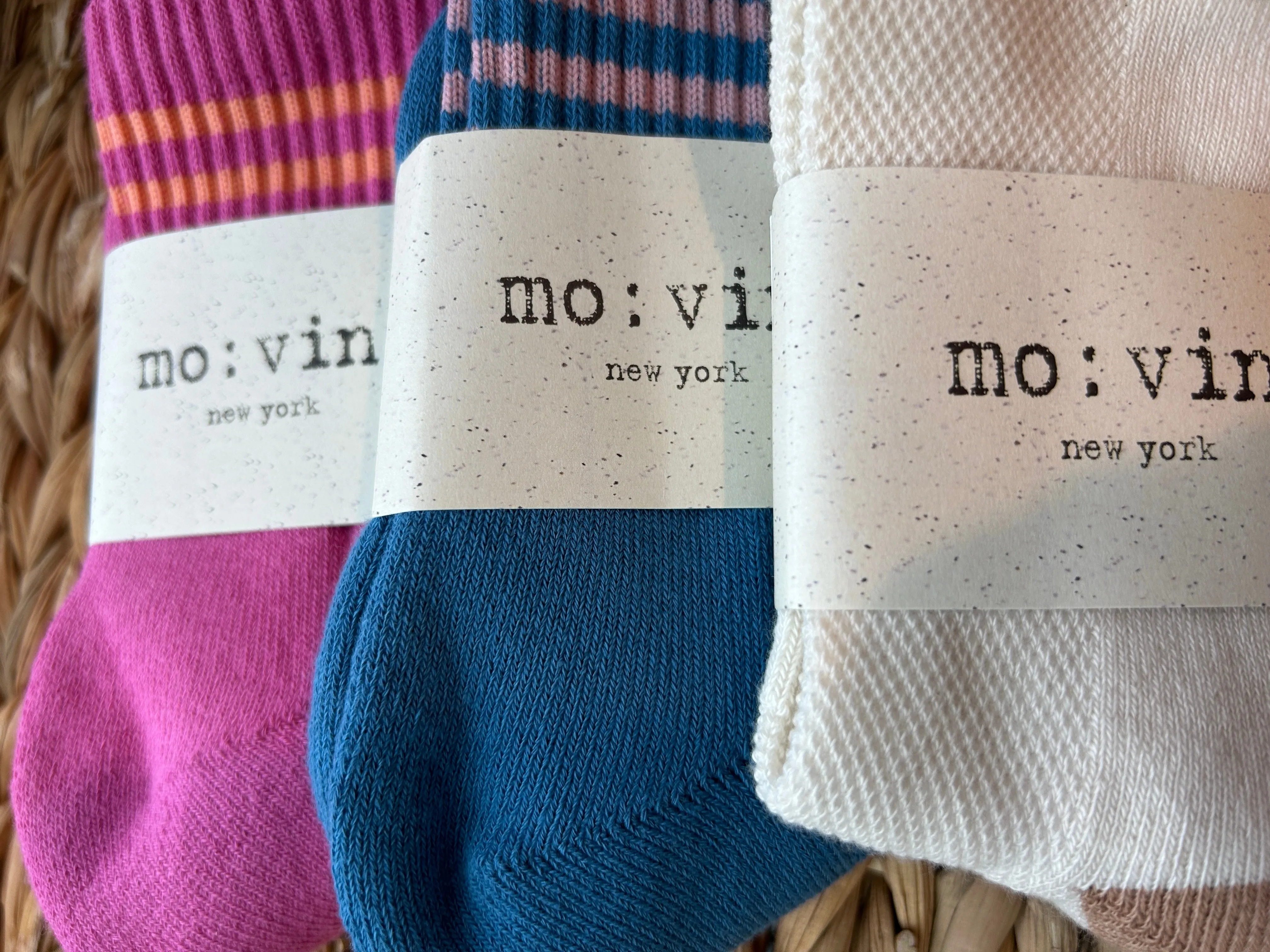 Ribbed Crew Socks in Pink, Blue and Cream