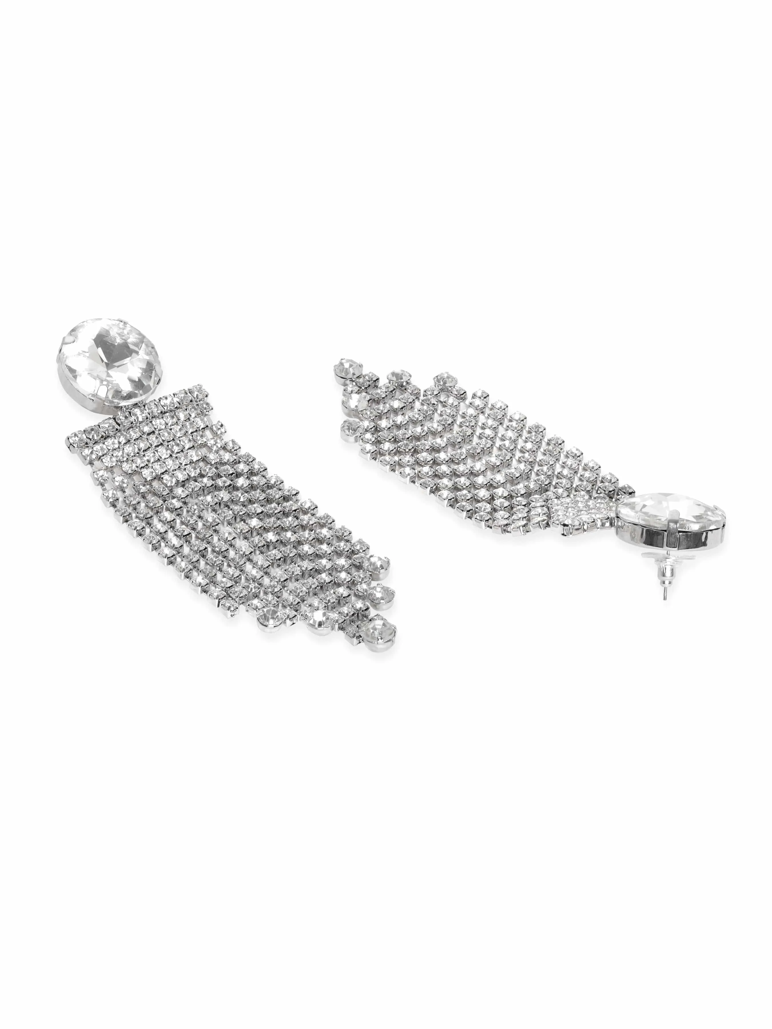 Rubans Voguish Rhodium plated Zirconia Shoulder Duster Statement Earrings