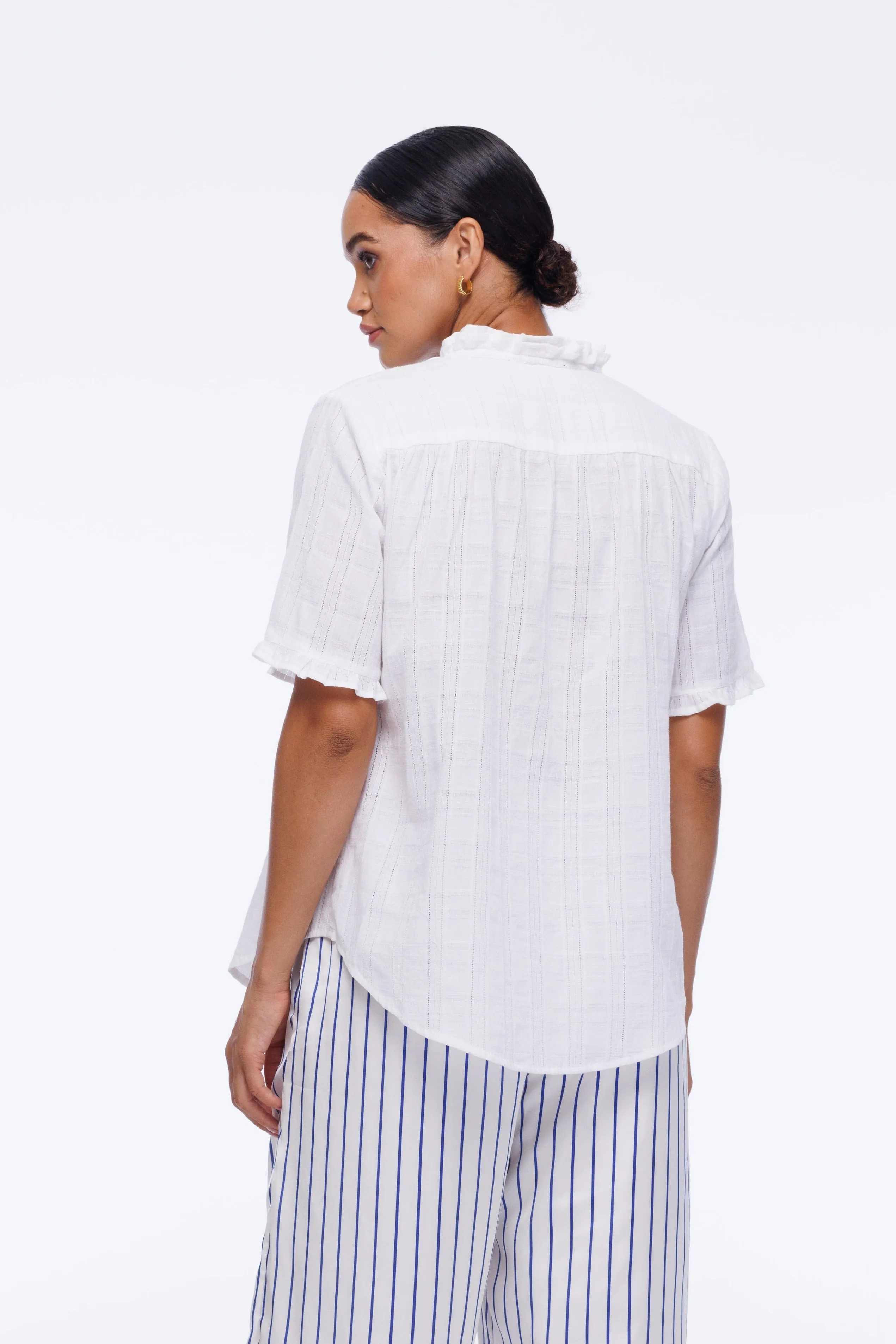 Ruffle Me Short Sleeve Shirt - White