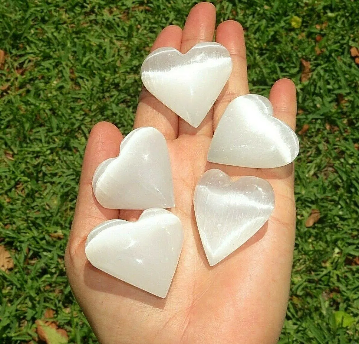 Selenite Gemstone Heart, Puffy Heart, 1.75 - 2, Palm Pocket Heart