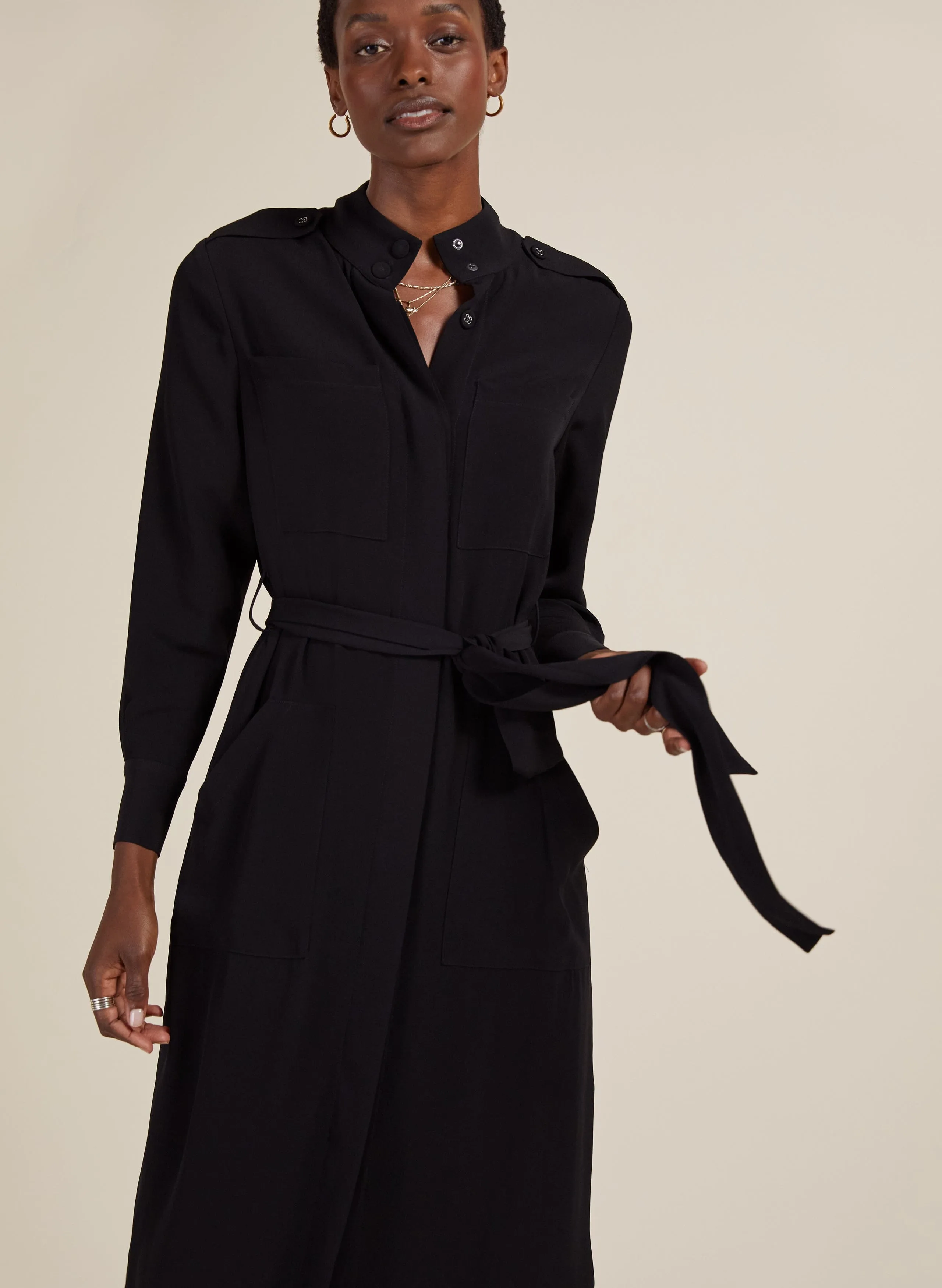 Sienna Ecojilin Viscose Utility Shirt Dress | Caviar Black