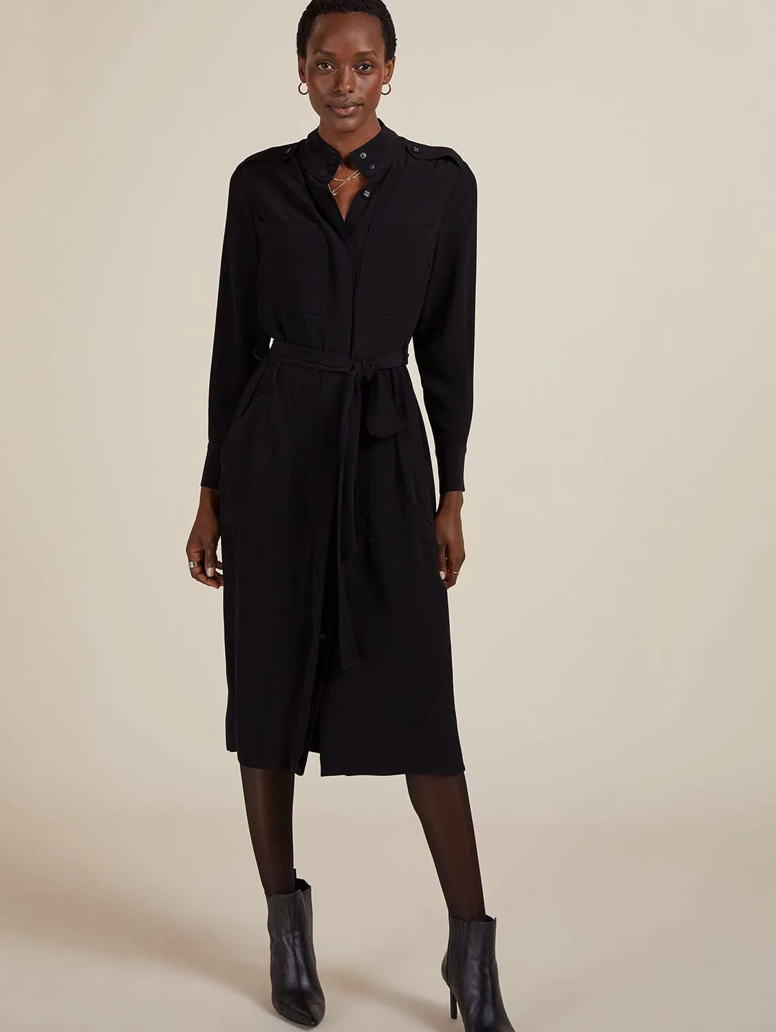 Sienna Ecojilin Viscose Utility Shirt Dress | Caviar Black