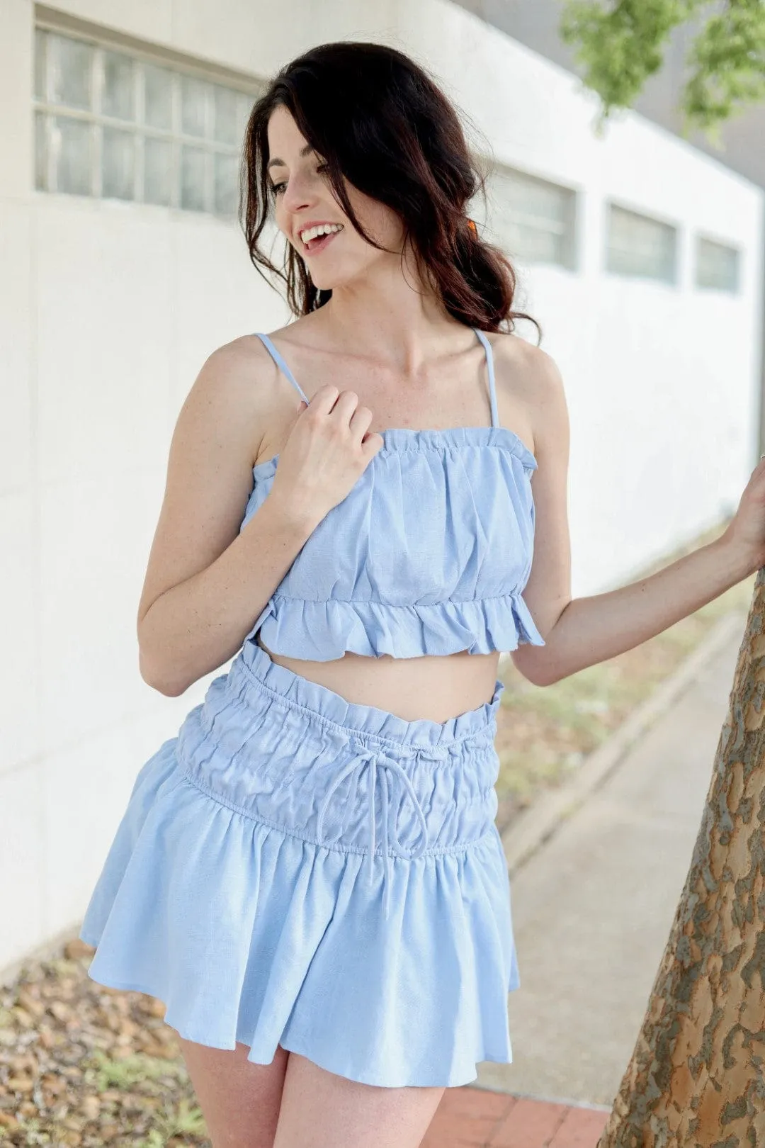 Sky Blue Ruffled Mini Skort Set