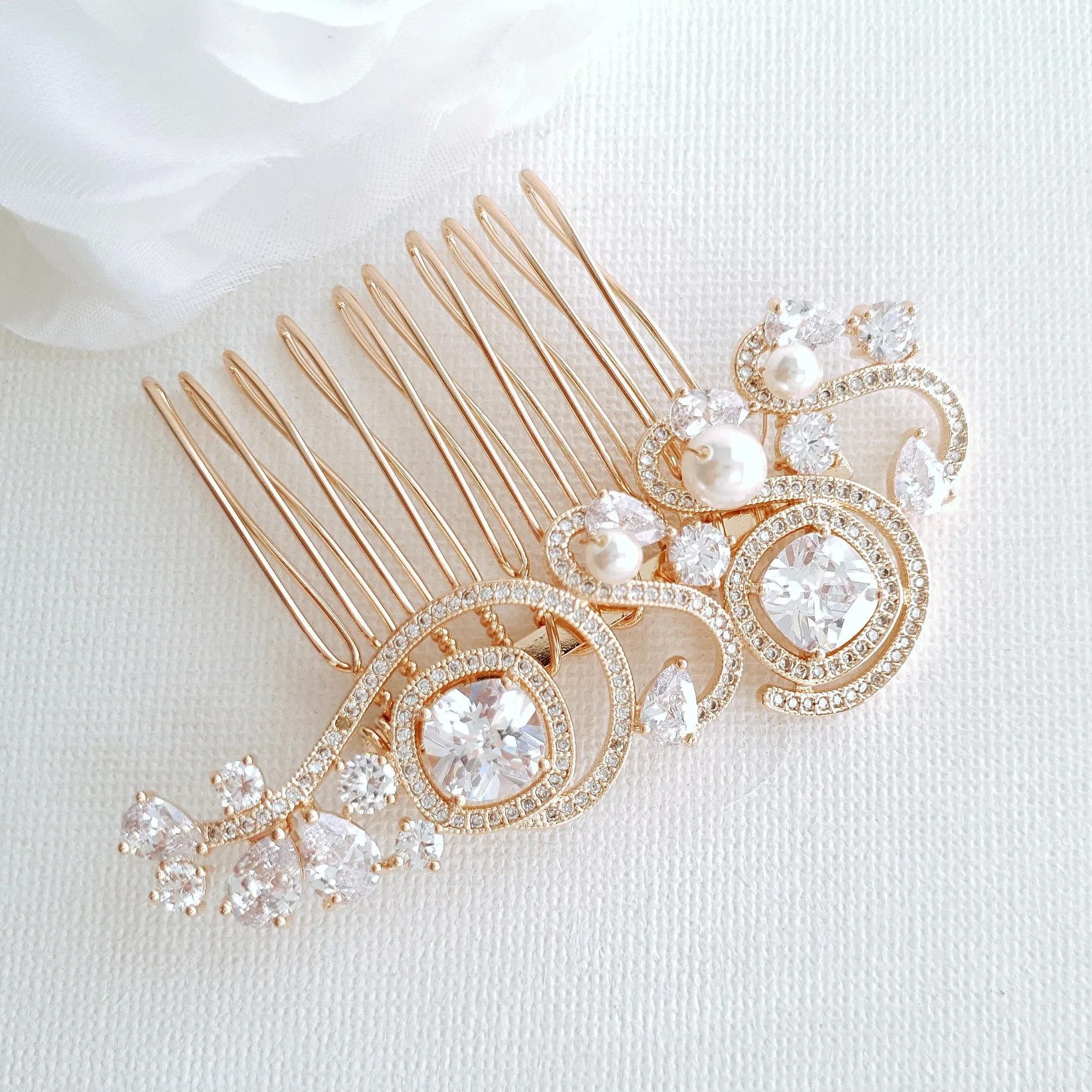 Small Light Gold Color Wedding Hair Comb- Casey