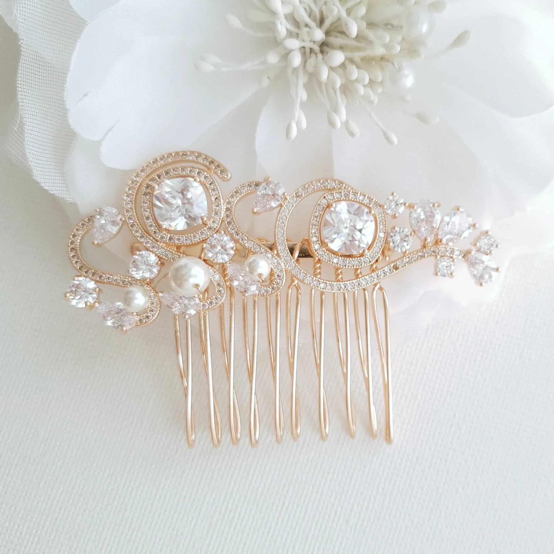 Small Light Gold Color Wedding Hair Comb- Casey